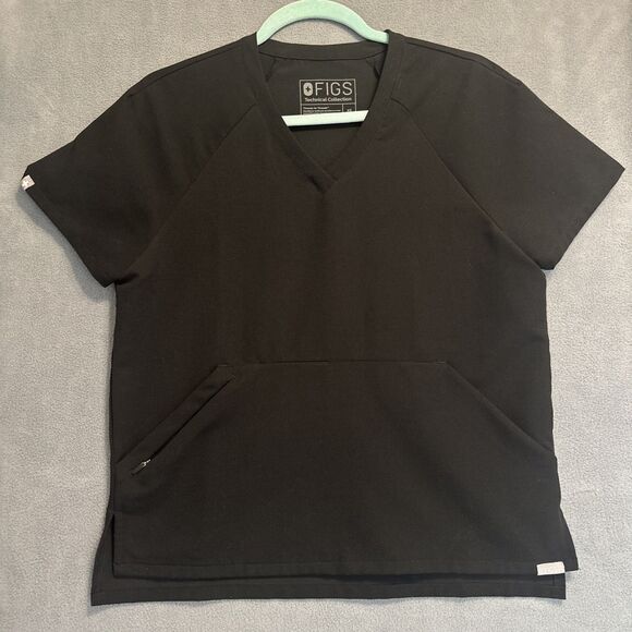 FIGS Tops - FIGS Batara Scrub Top Kangaroo Pocket Zip Pocket Womens Size XS Black Medical